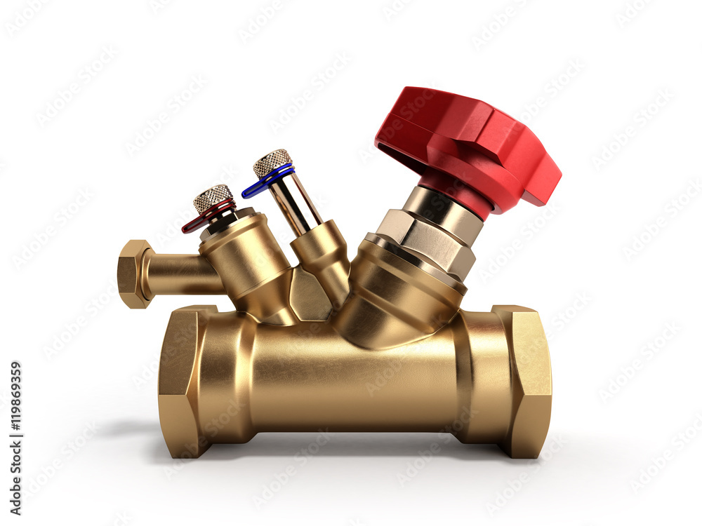 Balancing valve with drain for plumbing 3D rendering on a white Balancing valve with drain for plumbing 3D rendering on a white