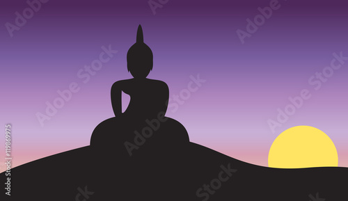Sunset and Big Buddha on Mountain