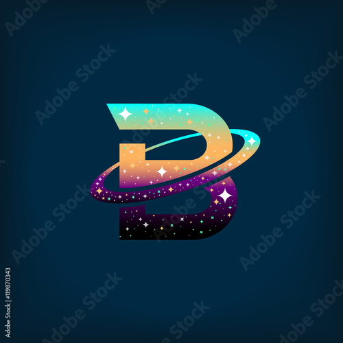 Abstract letter B logo with Space logo.Observatory,tourism,galaxy,moon,satellite,alien,Planet,astronaut.Interesting design template for your company logo