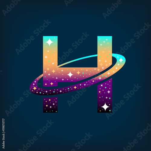 Abstract letter H logo with Space logo.Observatory,tourism,galaxy,moon,satellite,alien,Planet,astronaut.Interesting design template for your company logo