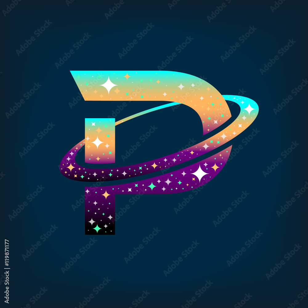 Abstract letter P logo with Space logo.Observatory,tourism,galaxy,moon ...
