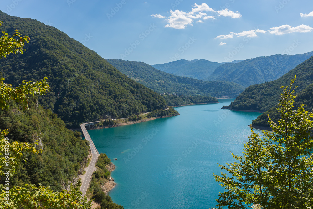 Amazingl scenery Piva canyon in sunny day with clouds.