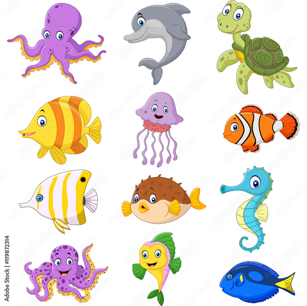 Fototapeta premium Cartoon sea life collection
