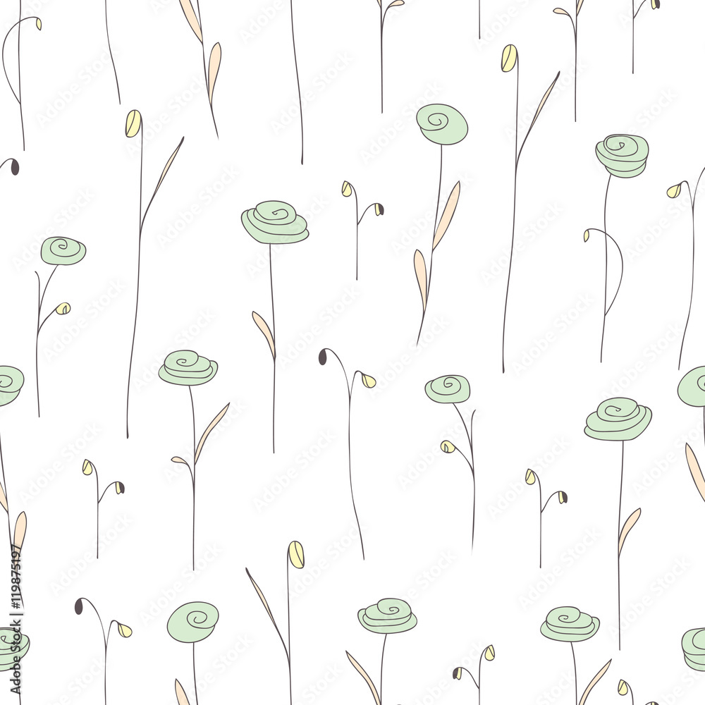 Seamless pattern with cute light green flowers. White background with  stylized doodle roses. Elegant template for fashion print. Vector  illustration Vintage floral backdrop for summer or spring design Stock  Vector | Adobe