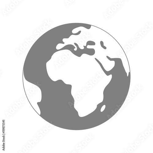Isolated planet Earth on white background. Simple flat world globe icon in grey and white colors. Travel around the world.