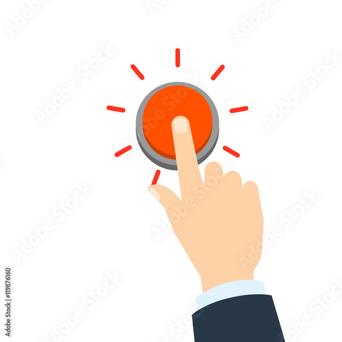 Press red button. Bright red button. Concept of buy now and delete all.