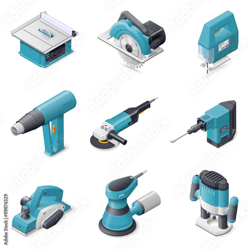 Construction electric tools icon set