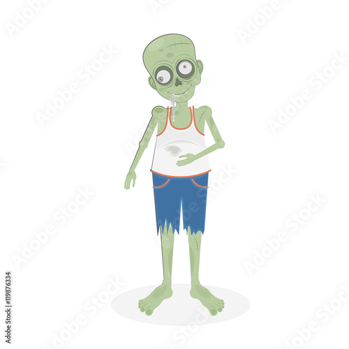Isolated scary zombie. Green zombie with spit. Scary reanimated monster for halloween decoration.