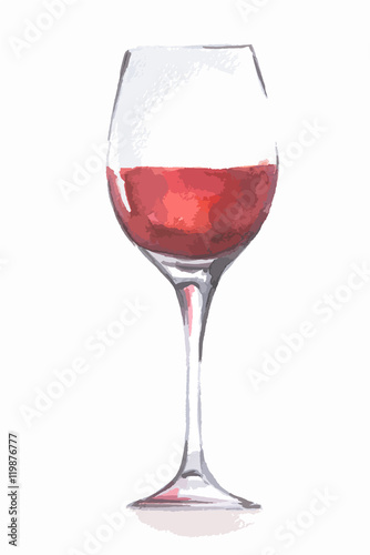 Watercolor red wine glass. Beautiful and elegant glass with alcoholic beverage. Art for menu decoration.