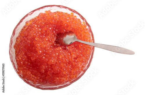 Fish caviar in a plate on a white background