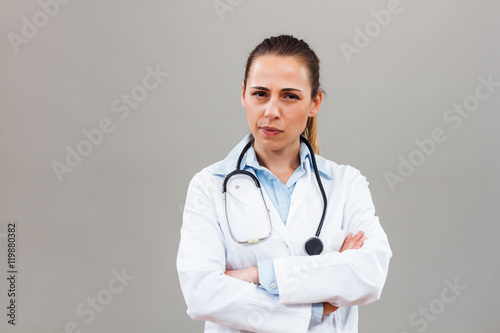 Angry female doctor thinking about something.   © inesbazdar