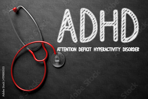 ADHD Concept on Chalkboard. 3D Illustration. photo