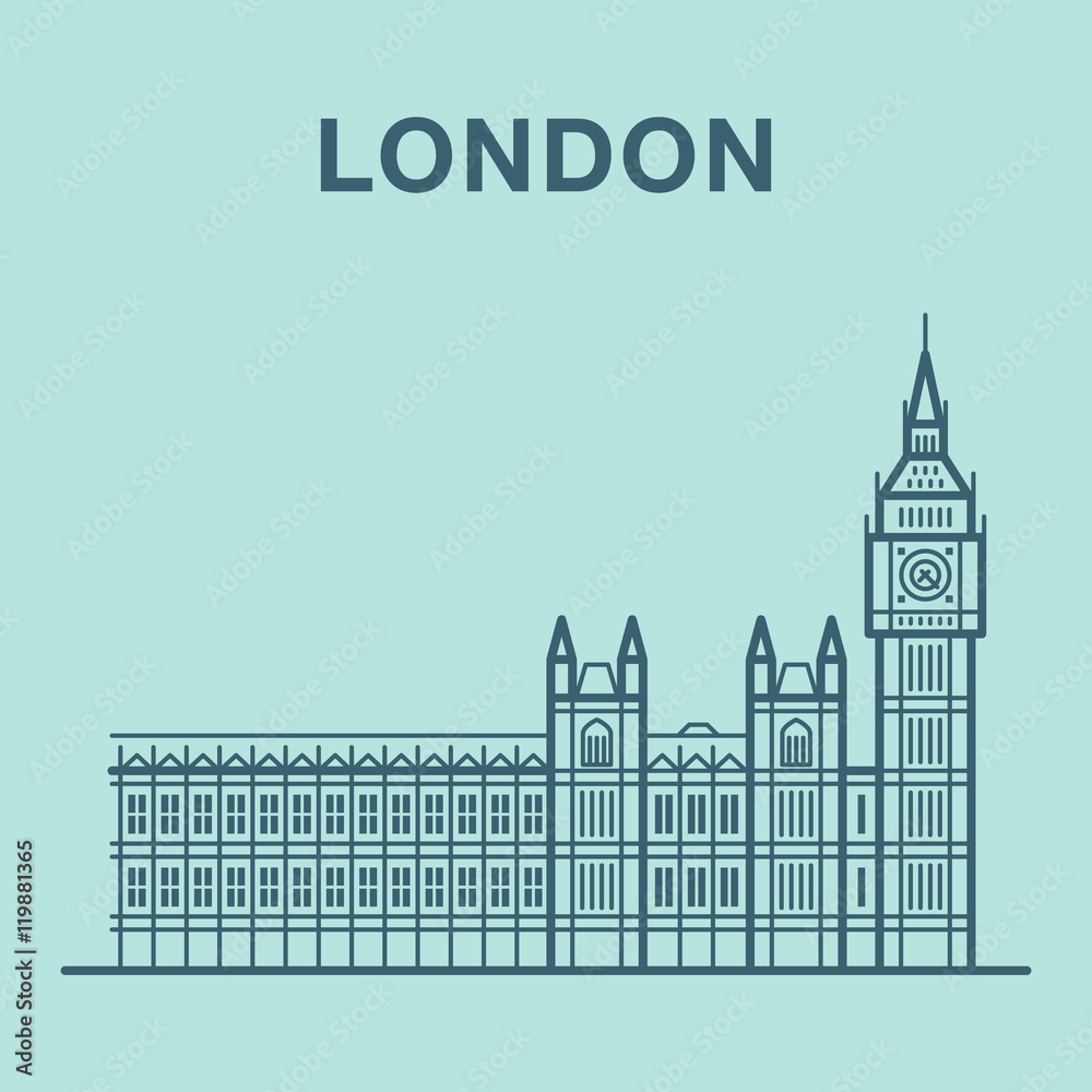 London Big Ben illustration made in line art style.