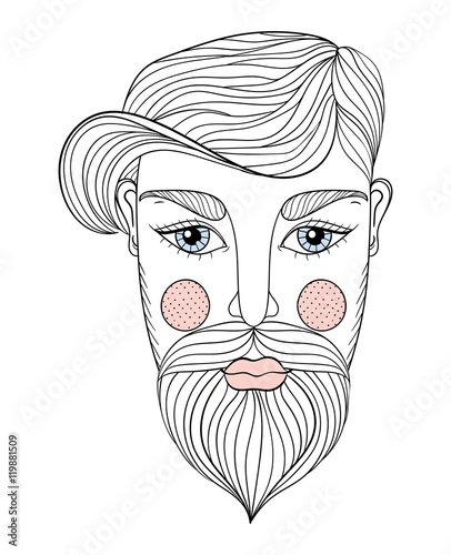 Vector zentangle Portrait of Man face with Mustache and beard fo