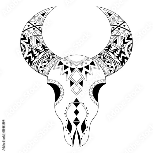 Zentangle animal Skull. Freehand boho, tribal sketch for adult a