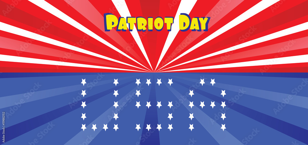 Fototapeta premium Vector Patriot Day, with blue and red stripes and stars and USA letters.