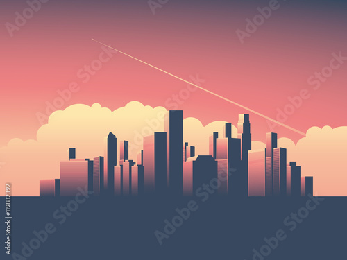Modern urban cityscape vector illustration. Symbol of power, economy, financial institutions, money and banks.