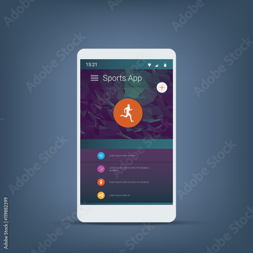 Modern fitness tracker application user interface for running or other sport monitor activity. Set of vector icons and blank layout.