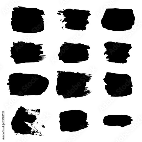 Vector brush stroke paint abstract on white background set hand drawing design art, black color grunge texture frame for banner, label 