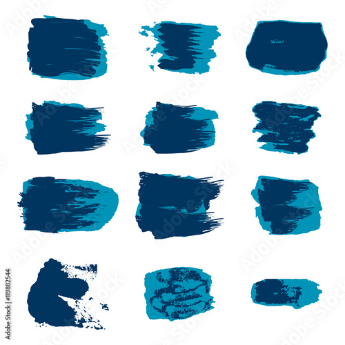 Vector brush stroke paint abstract on white background set hand drawing design art, blue color grunge texture frame for banner, label 