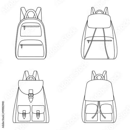 Set of outlines of backpacks, vector illustration