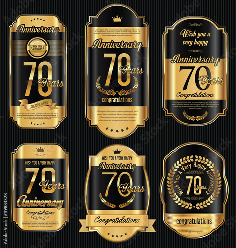 Anniversary golden retro vintage labels collection 70 years