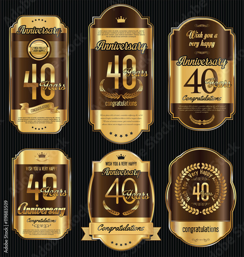 Anniversary golden retro vintage labels collection 40 years