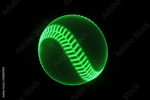 Baseball in Hologram Wireframe Style. Nice 3D Rendering
