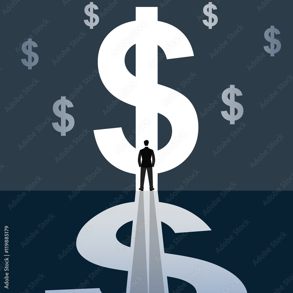 Businessman standing in bright dollar sign Businessman standing in bright dollar sign