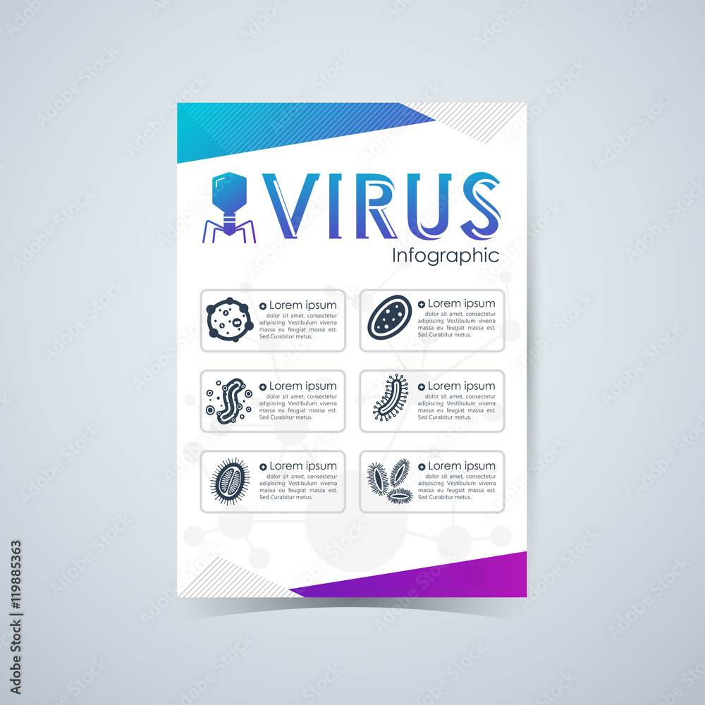 Virus Infographic, Brochures Cover Template Layout. Vector illus Stock