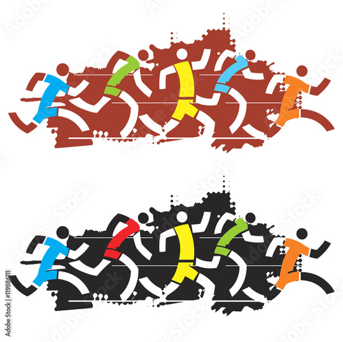 Running competition.
Colorful stylized illustration of race runners on the black and red background. Vector available.
