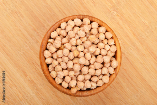 Chickpea in wooden bowl