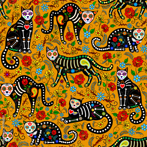 calavera cats seamless
