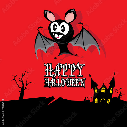 vector happy halloween card with bat