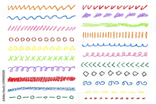 Wax crayon colored borders set. Vector illustration. photo