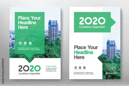 Green Color Scheme with City Background Business Book Cover Design Template in A4. Can be adapt to Brochure, Annual Report, Magazine,Poster, Corporate Presentation, Portfolio, Flyer, Banner, Website photo