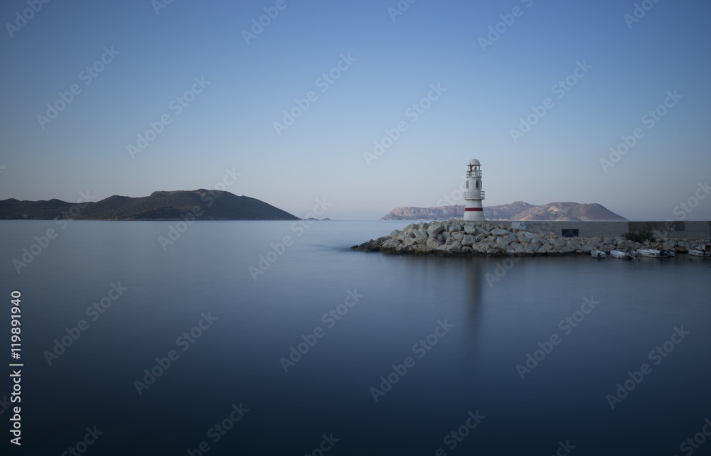 Kas, Turkey. Lighthouse and Port. Dawn. Kastellorizo

