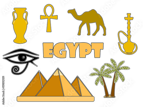 Egyptian symbols isolated on white background. Egyptian badges. Vector illustration.