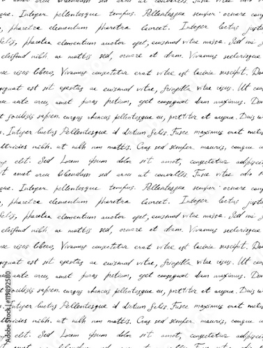 Hand written letter - seamless text Lorem ipsum. Repeating pattern
