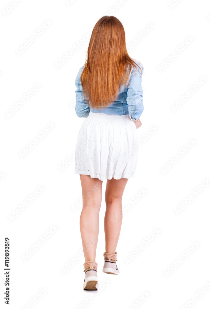 back view of running woman in dress. beautiful redhead girl in motion. backside view of person. Rear view people collection. Isolated over white background. back view of running woman in dress. beautiful redhead girl in motion. backside view of person. Rear view people collection. Isolated over white background.