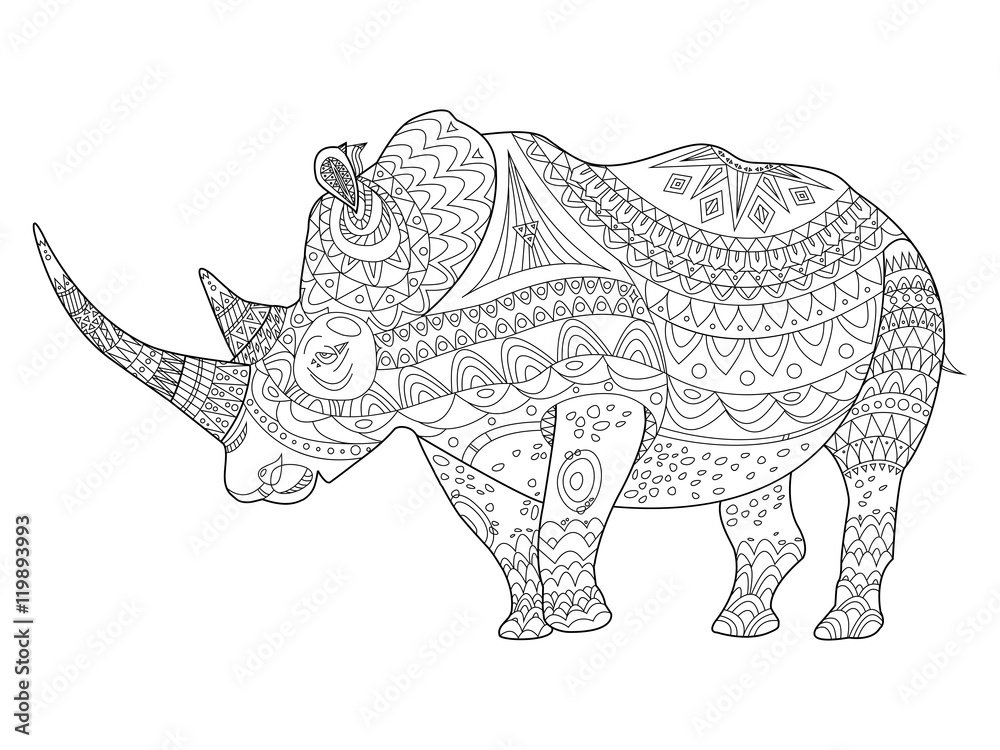 Naklejka premium Rhinoceros coloring book for adults vector