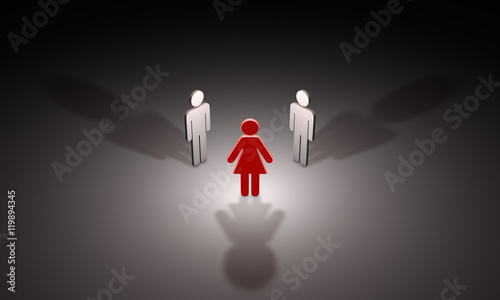 Love and jealousy (symbolic figures of people). 3D illustration