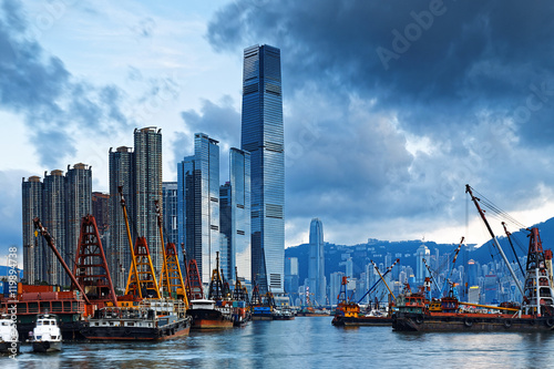 Hong Kong Harbor with cargo ship © Cozyta