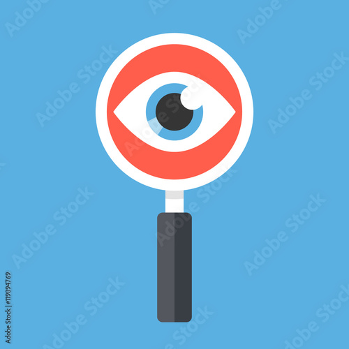 Magnifying glass and eye. Flat design vector illustration