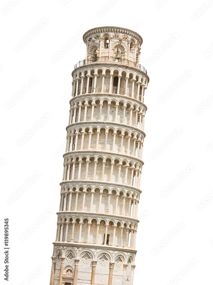 Fototapeta premium Krzywa Wieża w Pizie na białym tle