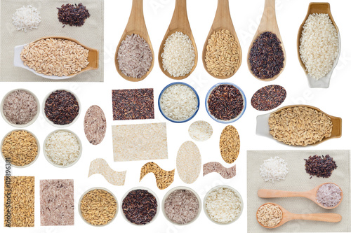Rice collection on white background