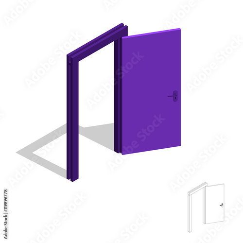 Open door. Isolated on white background. 3d Vector illustration.