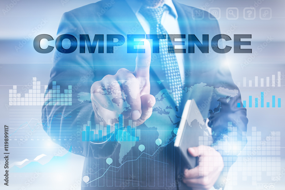 Businessman is pressing button on touch screen interface and selecting Businessman is pressing button on touch screen interface and selecting