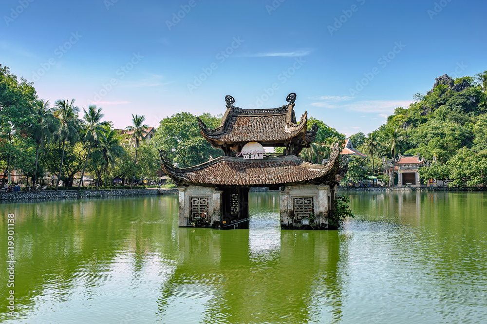 An ancient water puppet stage in a lake in front of Thay Pagoda in Hatay district of Hanoi.