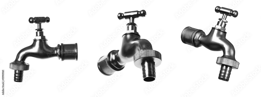 Collage of water faucets on white background. Collage of water faucets on white background.